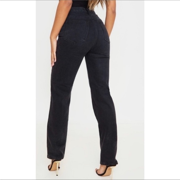 Pretty Little Thing Washed Black High Waist Straight Leg Jeans - Picture 2 of 9